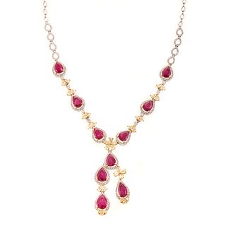 An Impressive 18K Ruby & Yellow Diamond Necklace