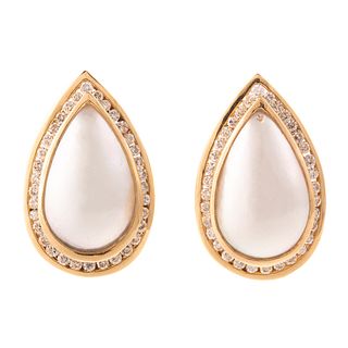 A Pair of Mabe Pearl & Diamond Earrings in 14K