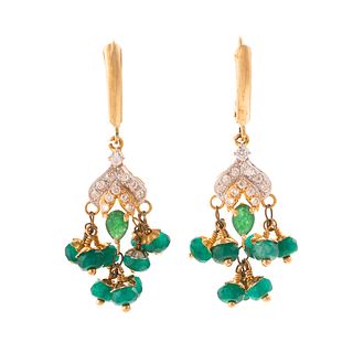A Pair of 14K Emerald & Sapphire Dangle Earrings