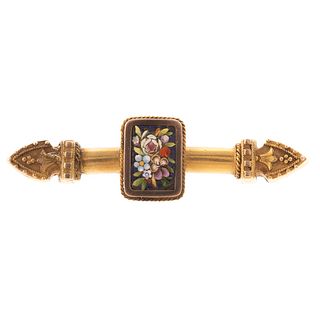 A Victorian Floral Micromosaic Pin in 14K
