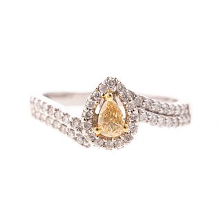 A Pear Shape Yellow Diamond Ring in 14K