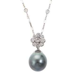 A 14K Very Fine Tahitian Pearl & Diamond Pendant
