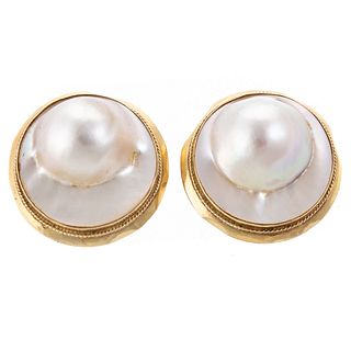 A Pair of 14K Blister Pearl Clip Earrings