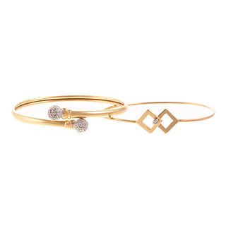 A Pair of Contemporary Diamond Bangles in 14K