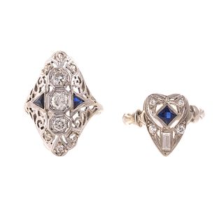 A Pair of Diamond & Sapphire Filigree Rings