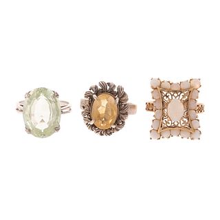A Trio of Large Gemstone Rings in Gold