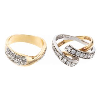 A Pair of Contemporary Diamond Ribbon Rings in 14K