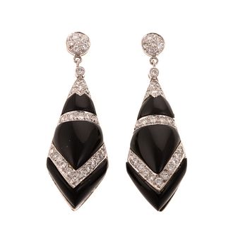 A Pair of Black Onyx & Diamond Earrings in 18K