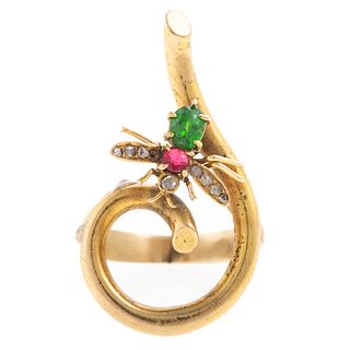 A Whimsical Insect Ring with Gemstones in 14K