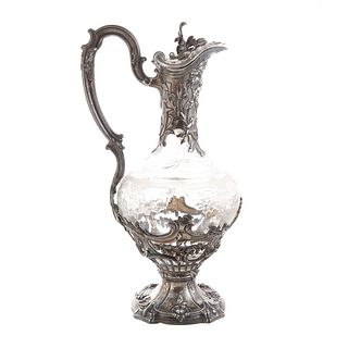 French Silver-Mounted Crystal Wine Ewer