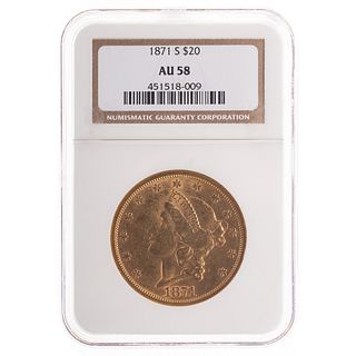 1871-S $20 Liberty Double Eagle NGC AU58
