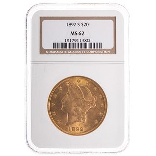 1892-S $20 Liberty Double Eagle NGC MS62