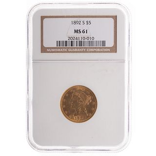 1892-S $5 Liberty Gold Half Eagle NGC MS61