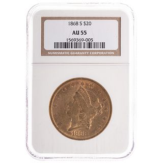 1868-S $20 Liberty Double Eagle NGC AU55