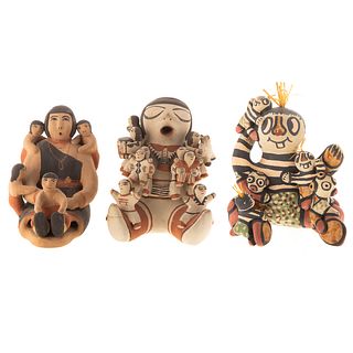 Three Pottery Story Teller Pottery Figures