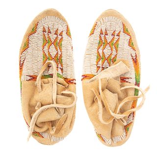 Pair Native American Hyde & Beaded Moccasins