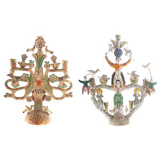 Two Mexican Tree of Life Candelabra
