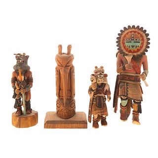 Three Carved Wood Kachina & Totem