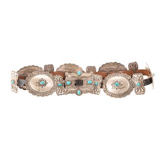A Sterling Turquoise Navajo Concho Belt