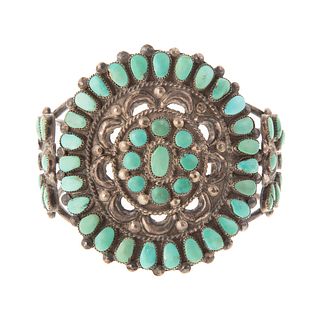 A Large Zuni Sterling Turquoise Cuff Bracelet