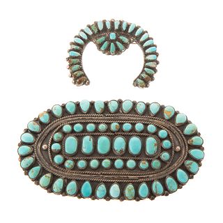 Two Sterling Zuni Turquoise Pins