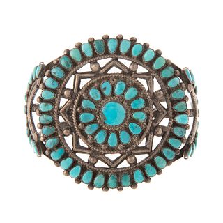 A Large Sterling Zuni Turquoise Cuff Bracelet