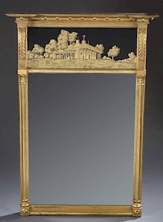 Colonial style mirror with etched panel.