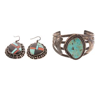 A Sterling Navajo Bracelet & Earrings
