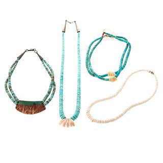 Four Navajo Heishi Turquoise Beaded Necklaces
