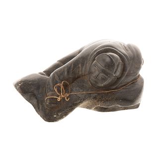 Inuit Carved Stone Figure of a Seal Hunter