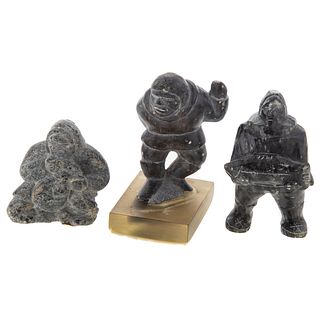 Three Inuit Carved Soapstone Figures