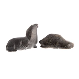 Two Inuit Carved Soapstone Seal Figures