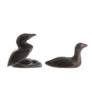 Two Inuit Carved Soapstone Bird Figures