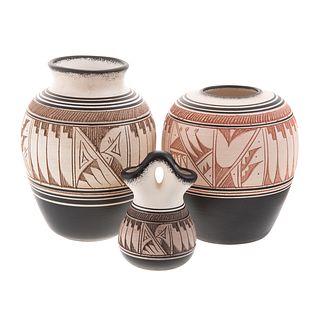 Three Huskanene Navajo Pottery Vases