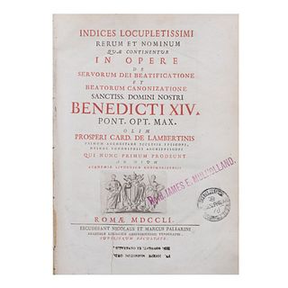 Indices Locupletissimi Rerum et Nominum quae Continentur in Opere de Servorum dei Beatificatione et Beatorum Canonizatione. Romae: 1751