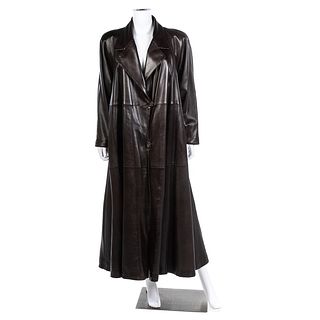 A Donna Karan Brown Leather Mink Lined Coat