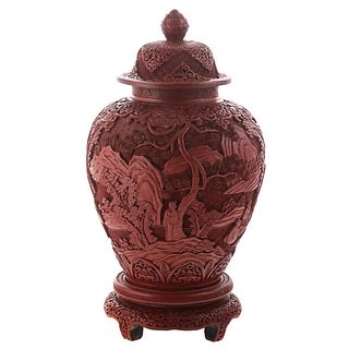 Chinese Cinnabar Lacquer Vase & Stand