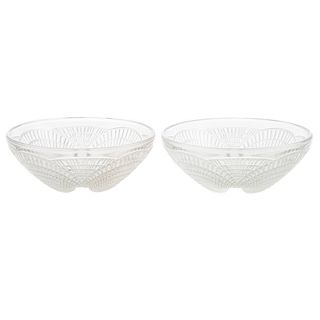 Pair Lalique Crystal Coquilles Bowls