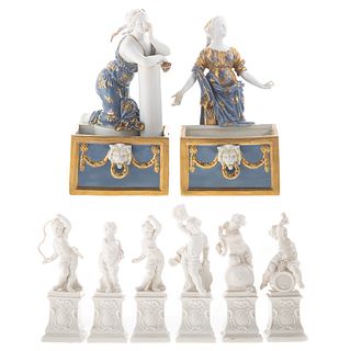 Two Capodimonte Figures & Six Nymphenburg Figures