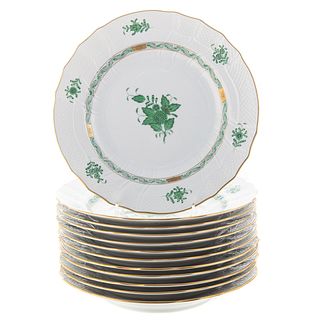12 Herend Green Chinese Bouquet Dinner Plates
