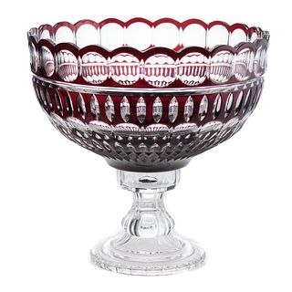 Continental Ruby Cut to Clear Glass Pedestal Bowl