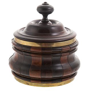 Mixed Wood & Brass Mounted Circular Box