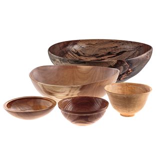 Five Artisan Turned Wood Bowls