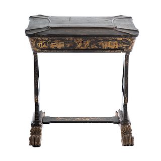Chinese Export Lacquer & Wood Sewing Stand
