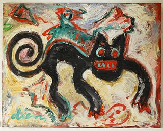 Peter Diem A/C Abstract Expressionist Cat Painting