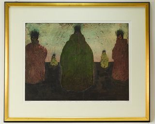 Modern Figurative Abstract Haystack Figure Etching