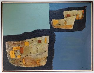 Robinson Murray Abstract Silver Boats O/C Painting