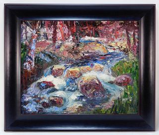 American Fauvist Rocky River Landscape Painting