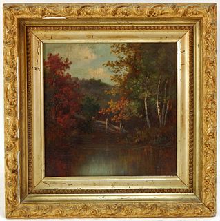 19C American Miniature Autumnal Landscape Painting