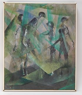 W. Reynolds Cubist Painting of Walking Figures